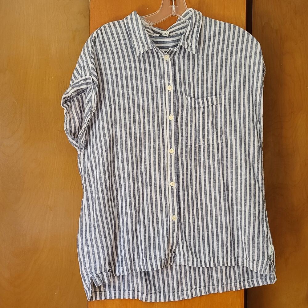 Womens Orvis Button Down Striped Shirt Medium Cap Sleeves